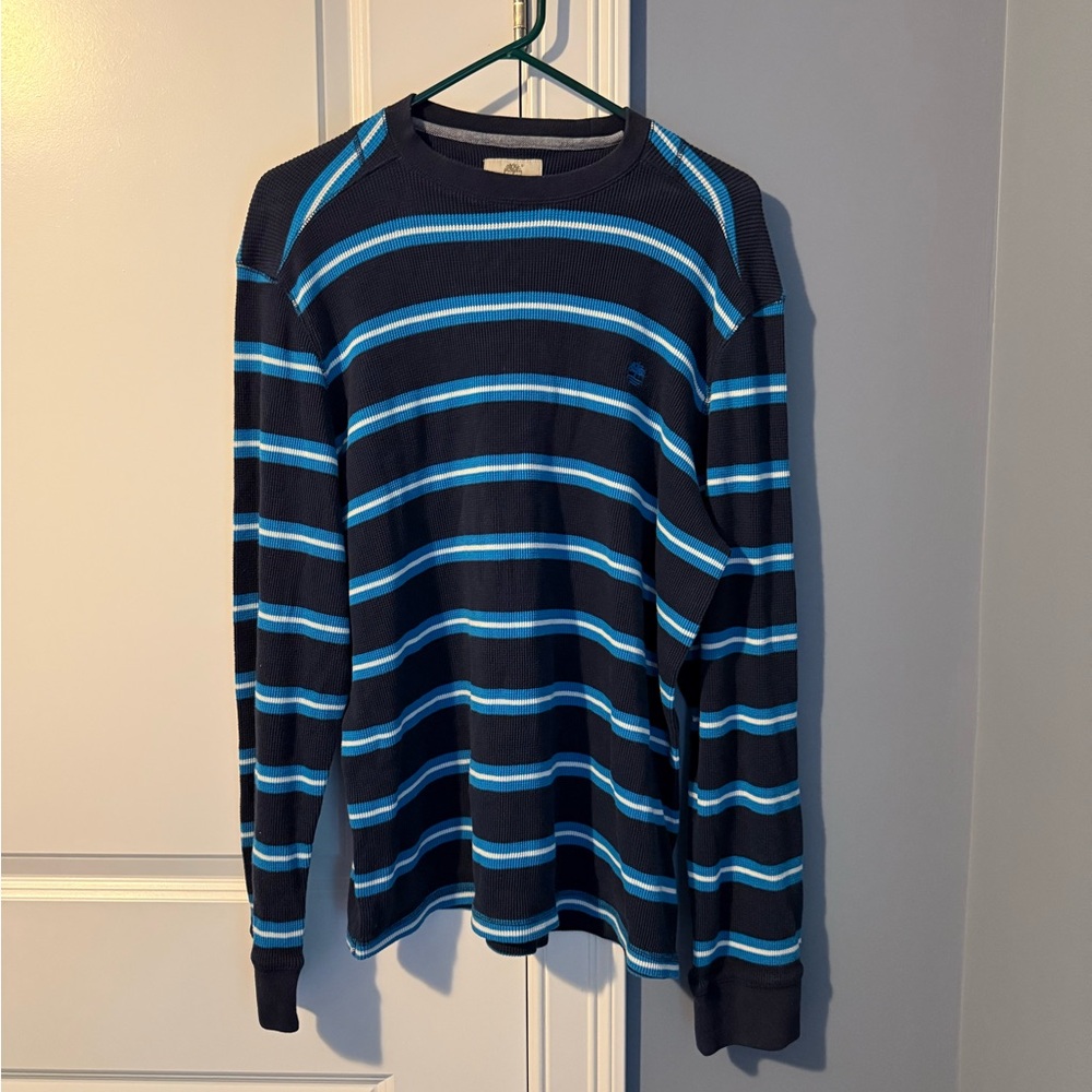 Timberland Blue and White Long Sleeve waffle tee